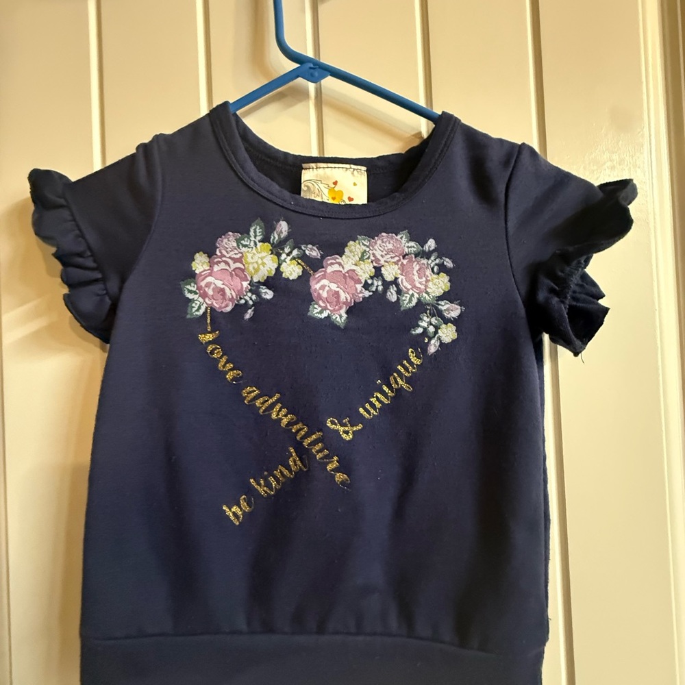 Blue Floral Short Sleeve Tee Casual
